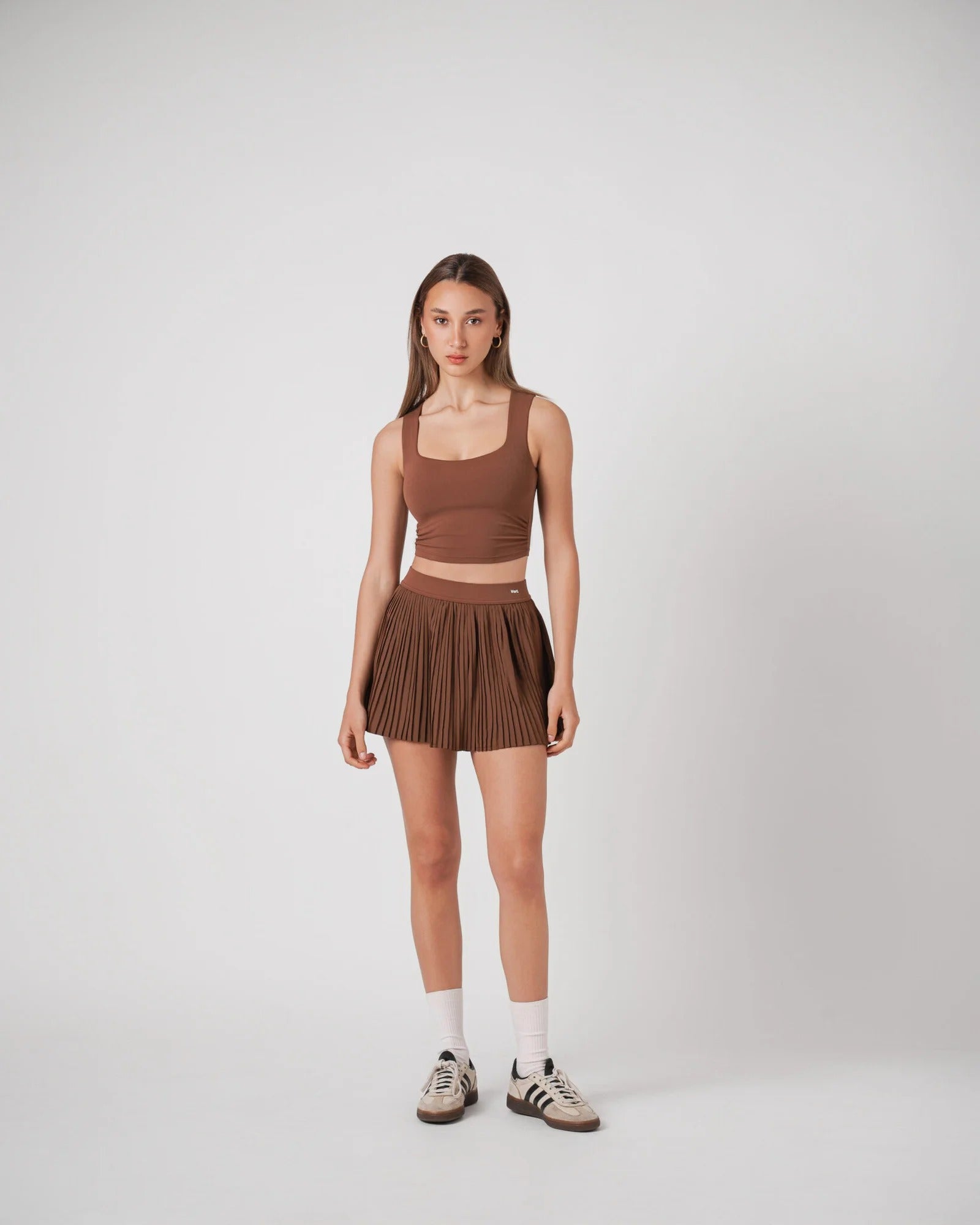 Ensemble Serena Tennis & Padel – Marron – Brassière crop top rembourrée + Jupe