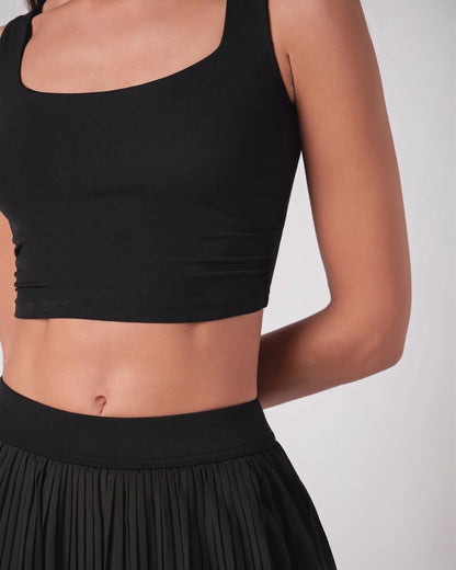 Ensemble Serena Tennis &amp; Padel – Noir – Brassière crop top rembourrée + Jupe