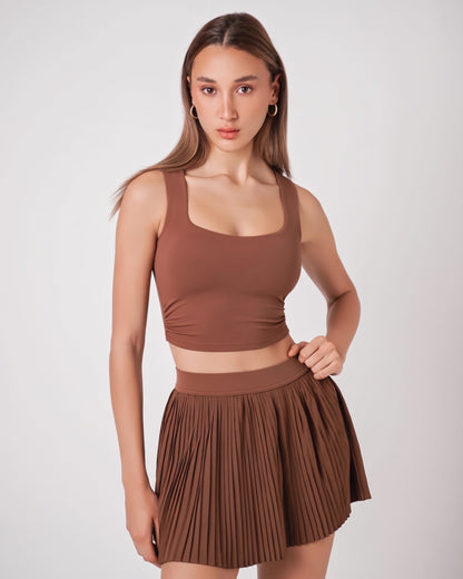 Ensemble Serena Tennis &amp; Padel – Noir – Brassière crop top rembourrée + Jupe