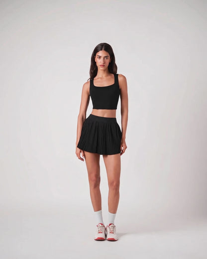 Ensemble Serena Tennis &amp; Padel – Noir – Brassière crop top rembourrée + Jupe