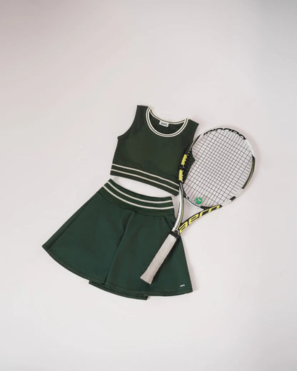 Ensemble Aryna Rétro Tennis &amp; Padel – Vert royal – Brassière Rembourrée + Jupe