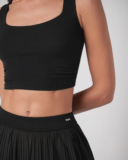 Ensemble Serena Tennis &amp; Padel – Noir – Brassière crop top rembourrée + Jupe