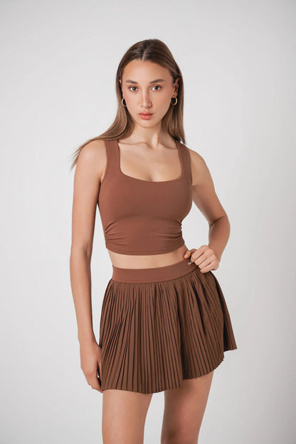 Ensemble Serena Tennis &amp; Padel – Noir – Brassière crop top rembourrée + Jupe