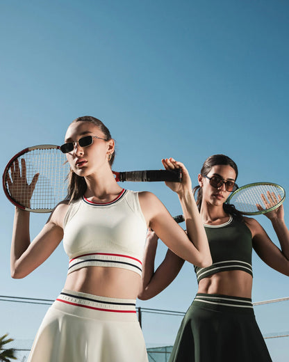 Ensemble Aryna Rétro Tennis &amp; Padel – Vert royal – Brassière Rembourrée + Jupe